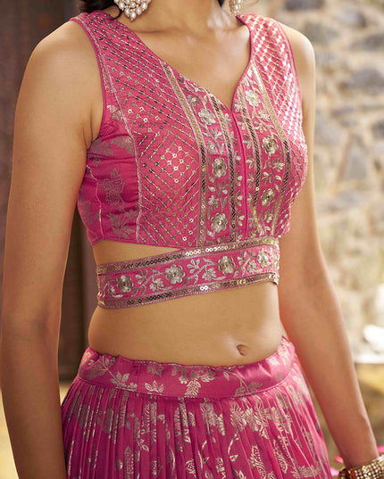 Dashing Salmon Pink Zari Dola Silk Jacquard Embroidered Wedding Lehenga Choli Set