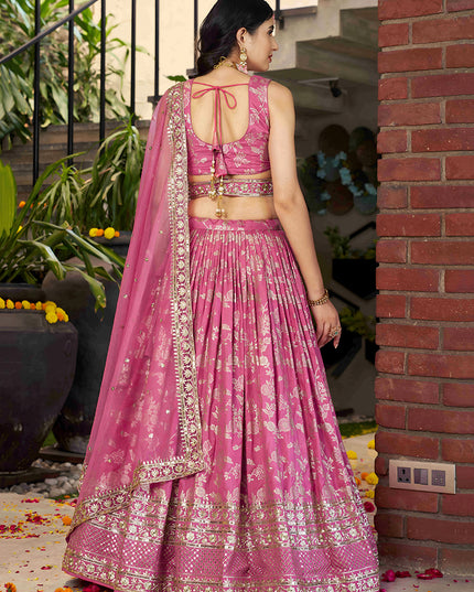 Voguish Cherry Pink Zari Dola Silk Jacquard Embroidered Wedding Lehenga Choli Set