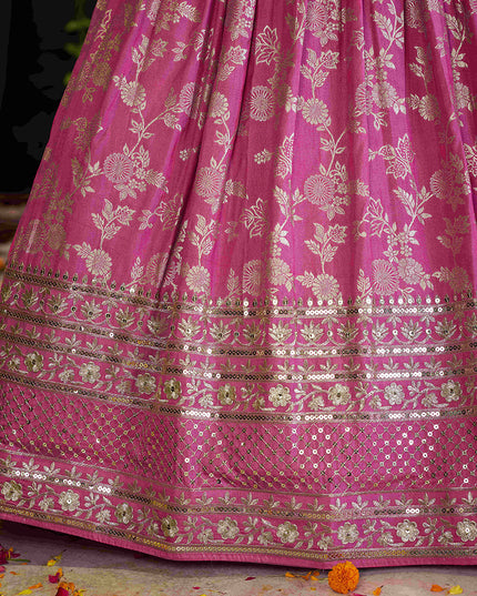 Voguish Cherry Pink Zari Dola Silk Jacquard Embroidered Wedding Lehenga Choli Set