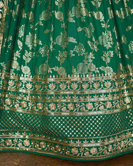Trendsetting Rama Green Zari Dola Silk Jacquard Embroidered Wedding Lehenga Choli Set