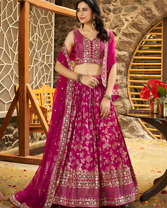 Immaculate Rani Pink Zari Dola Silk Jacquard Embroidered Wedding Lehenga Choli Set