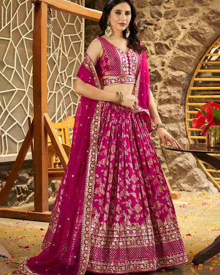 Immaculate Rani Pink Zari Dola Silk Jacquard Embroidered Wedding Lehenga Choli Set
