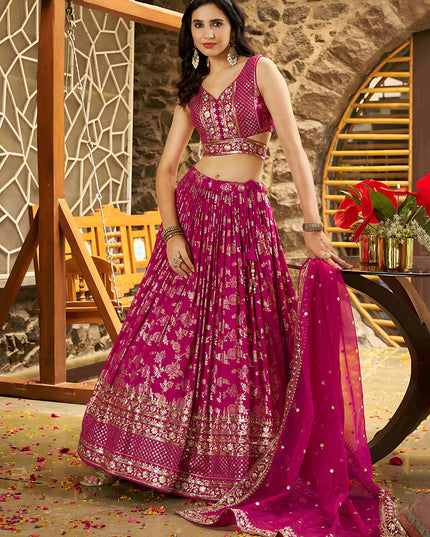 Immaculate Rani Pink Zari Dola Silk Jacquard Embroidered Wedding Lehenga Choli Set