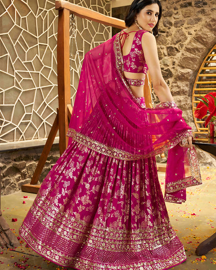 Immaculate Rani Pink Zari Dola Silk Jacquard Embroidered Wedding Lehenga Choli Set