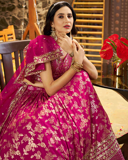 Immaculate Rani Pink Zari Dola Silk Jacquard Embroidered Wedding Lehenga Choli Set