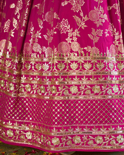 Immaculate Rani Pink Zari Dola Silk Jacquard Embroidered Wedding Lehenga Choli Set