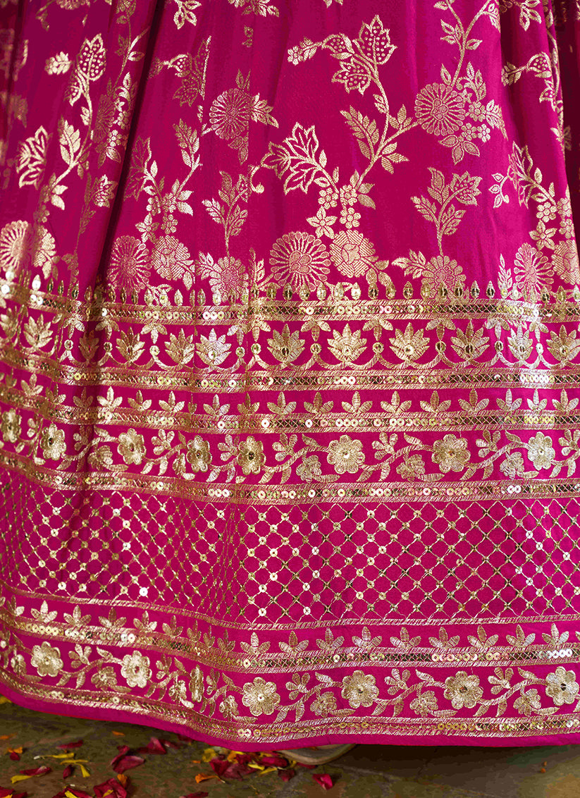 Immaculate Rani Pink Zari Dola Silk Jacquard Embroidered Wedding Lehenga Choli Set