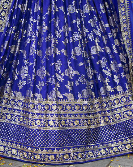 Beautiful Royal Blue Zari Dola Silk Jacquard Embroidered Wedding Lehenga Choli Set
