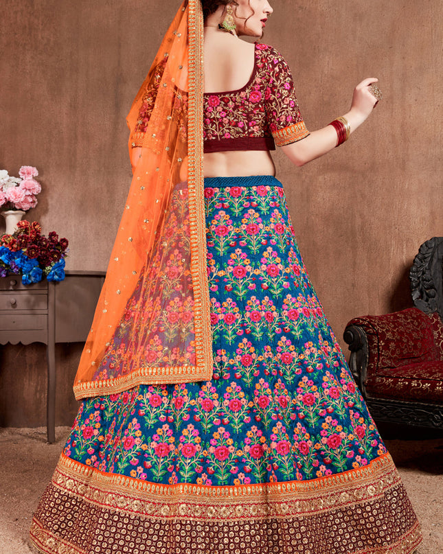 Captivating Navy Blue Mulberry Silk Wedding Lehenga Choli
