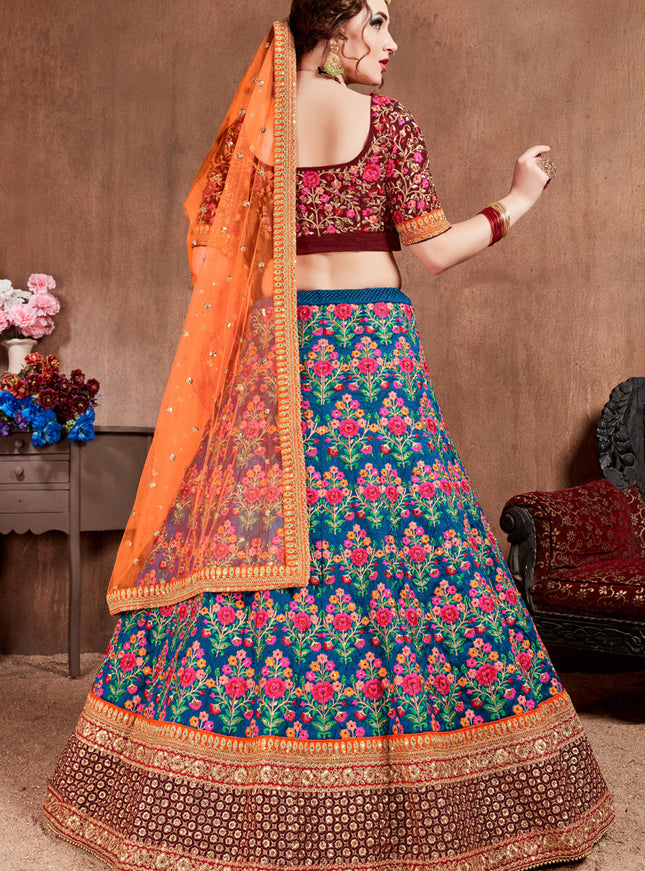 Captivating Navy Blue Mulberry Silk Wedding Lehenga Choli