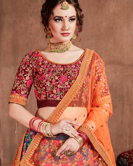 Captivating Navy Blue Mulberry Silk Wedding Lehenga Choli