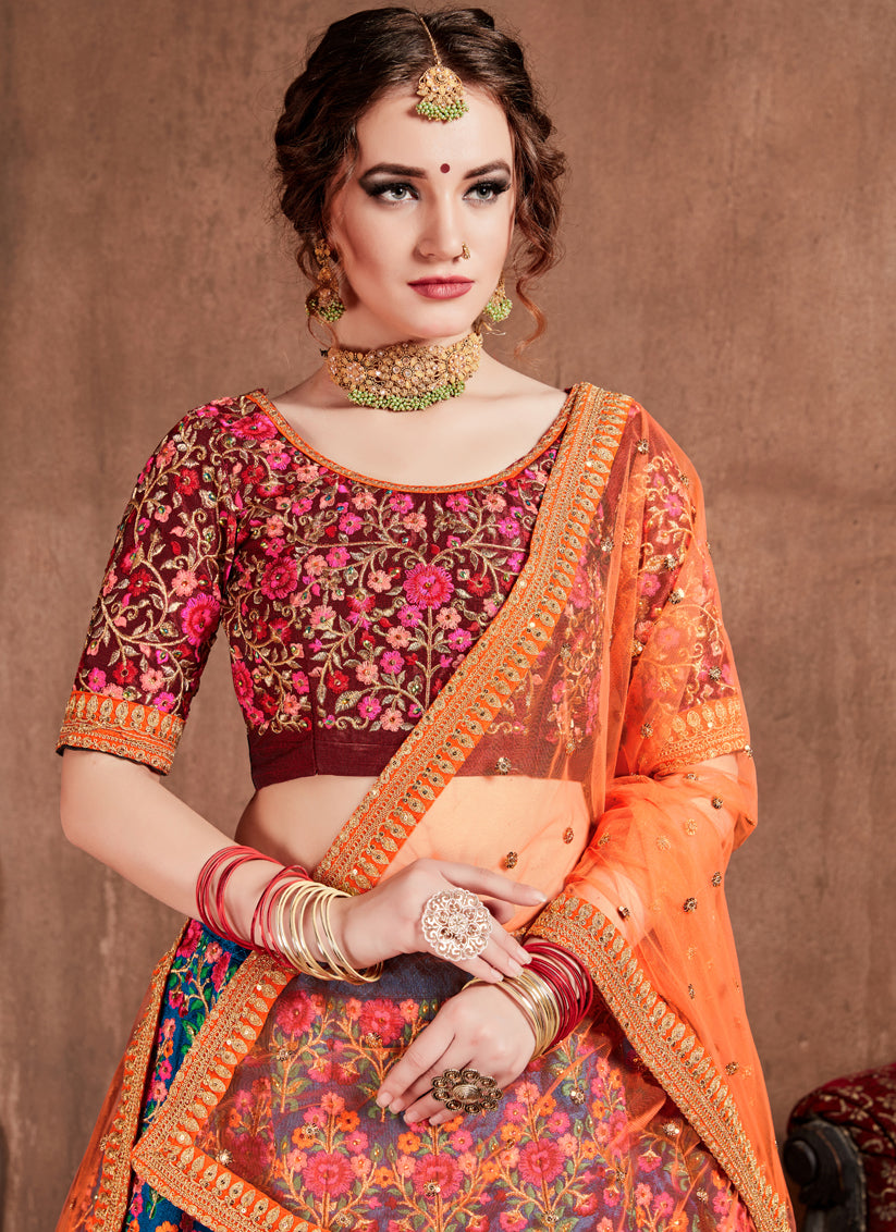 Captivating Navy Blue Mulberry Silk Wedding Lehenga Choli