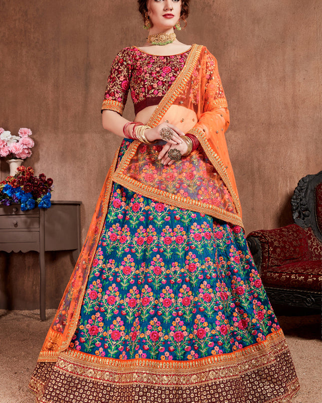 Captivating Navy Blue Mulberry Silk Wedding Lehenga Choli