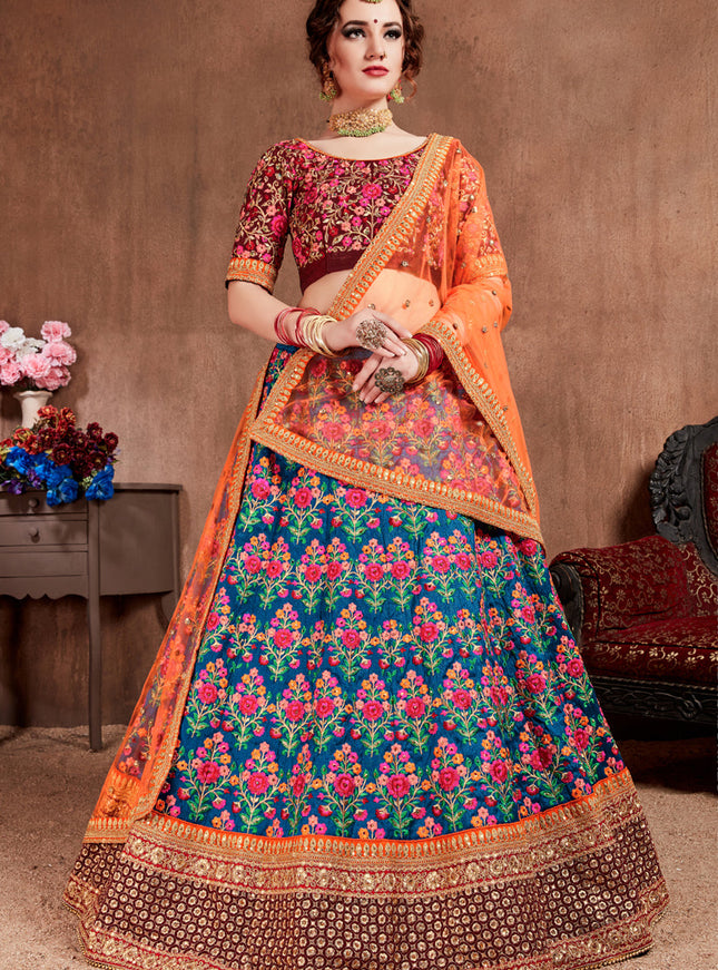 Captivating Navy Blue Mulberry Silk Wedding Lehenga Choli