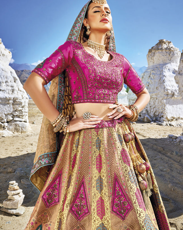 Beige Wedding Wear Banarasi Silk Jacquard Lehenga Choli Set