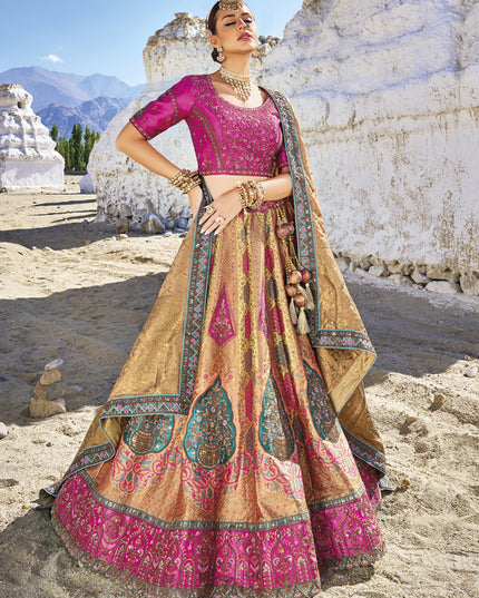 Beige Wedding Wear Banarasi Silk Jacquard Lehenga Choli Set