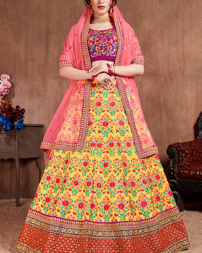 Sweet Yellow Mulberry Silk Wedding Lehenga Choli