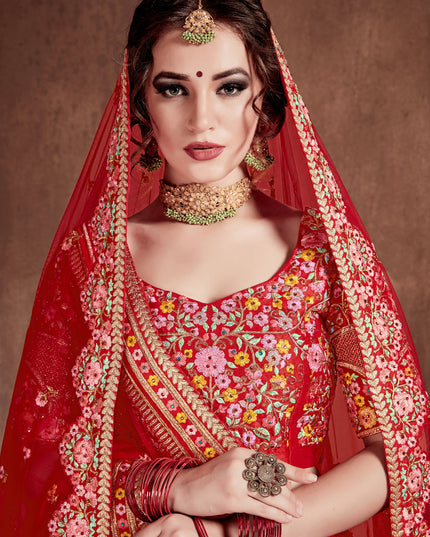 Beautiful Red Mulberry Silk Bridal Lehenga Choli