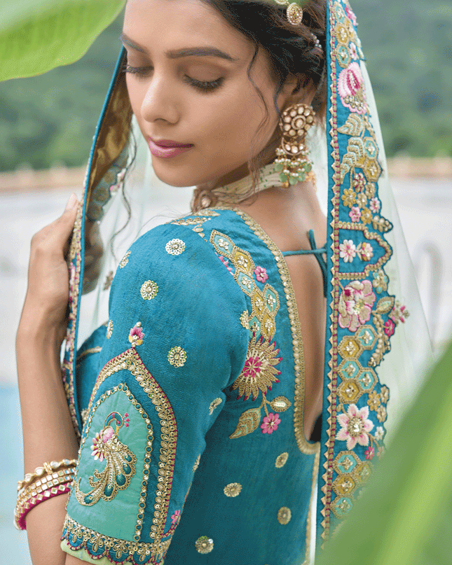 Alluring Mint Green Heavy Embroidered Silk Designer Lehenga Choli