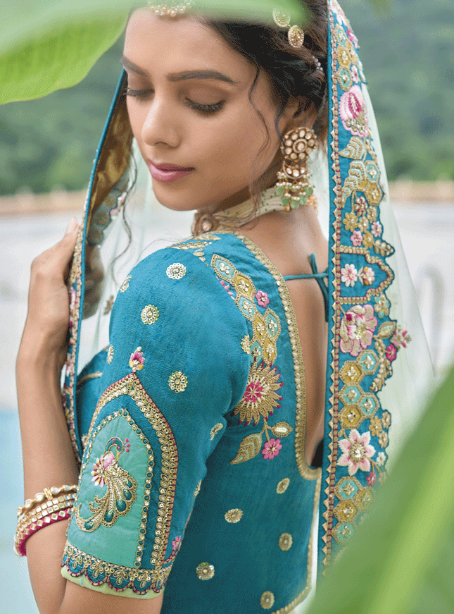Alluring Mint Green Heavy Embroidered Silk Designer Lehenga Choli