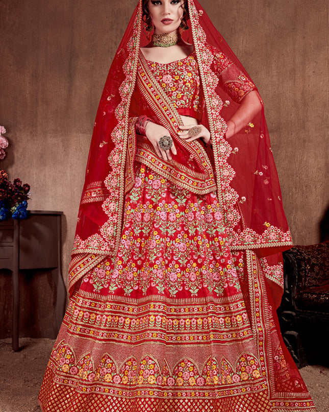 Beautiful Red Mulberry Silk Bridal Lehenga Choli