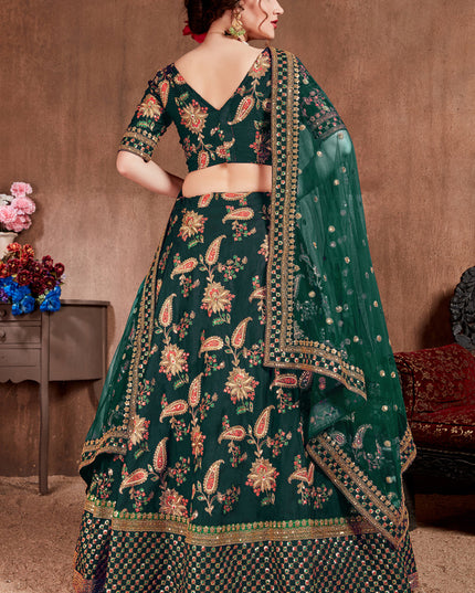 Voguish Dark Green Taffeta Silk Bridal Lehenga Choli