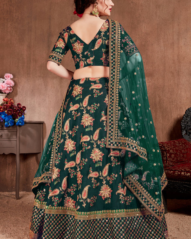 Voguish Dark Green Taffeta Silk Bridal Lehenga Choli