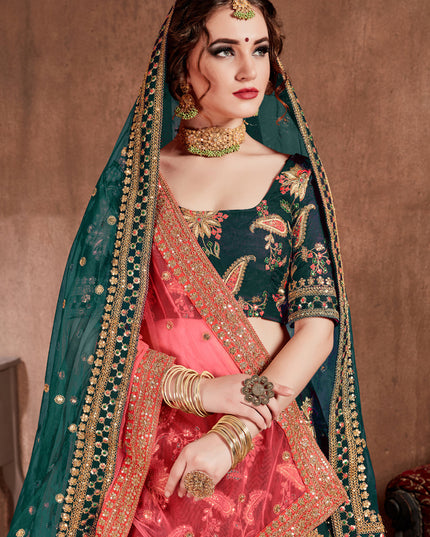 Voguish Dark Green Taffeta Silk Bridal Lehenga Choli