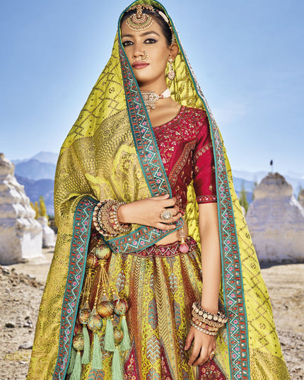 Lime Green Wedding Wear Banarasi Silk Jacquard Lehenga Choli Set