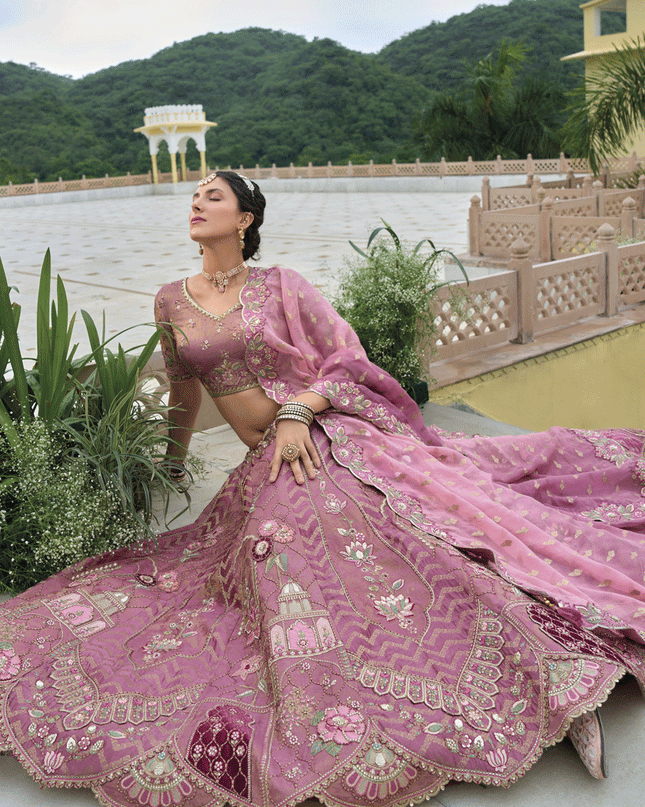 Sweet Dusty Pink Heavy Embroidered Silk Designer Lehenga Choli