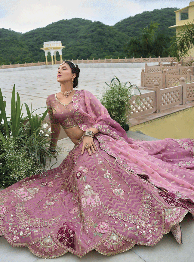 Sweet Dusty Pink Heavy Embroidered Silk Designer Lehenga Choli