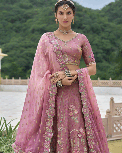 Sweet Dusty Pink Heavy Embroidered Silk Designer Lehenga Choli