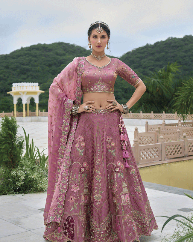 Sweet Dusty Pink Heavy Embroidered Silk Designer Lehenga Choli
