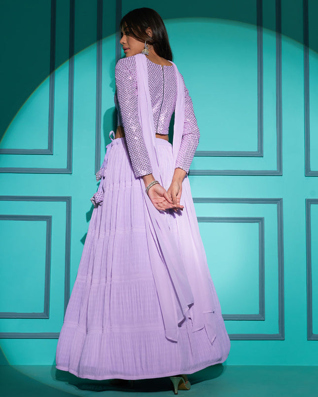 Lavender Pleated Georgette Lehenga Choli