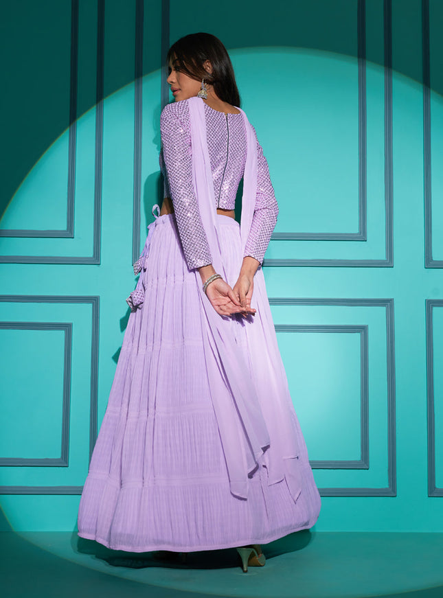 Lavender Pleated Georgette Lehenga Choli