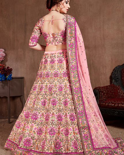 Flawless Pastel Pink Taffeta Silk Bridal Lehenga Choli