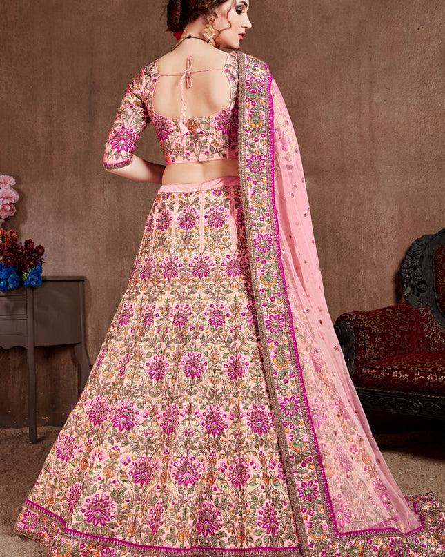 Flawless Pastel Pink Taffeta Silk Bridal Lehenga Choli
