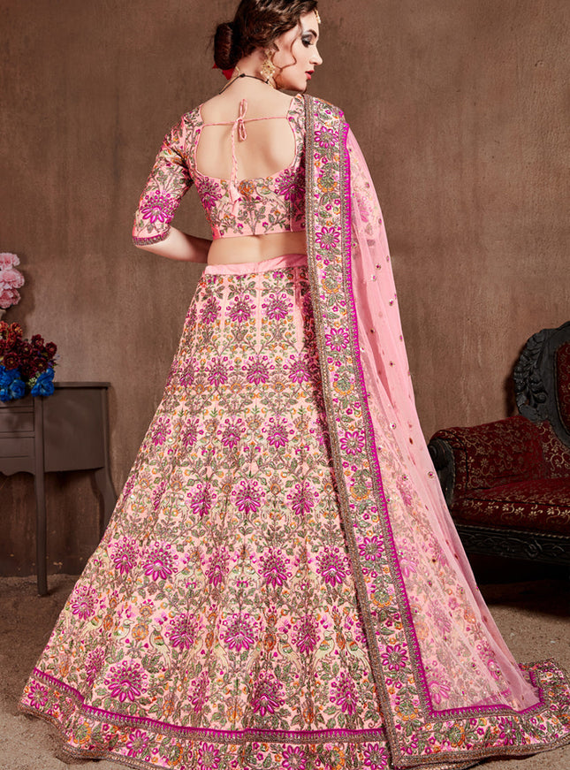 Flawless Pastel Pink Taffeta Silk Bridal Lehenga Choli