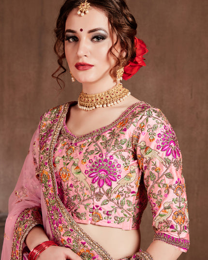 Flawless Pastel Pink Taffeta Silk Bridal Lehenga Choli