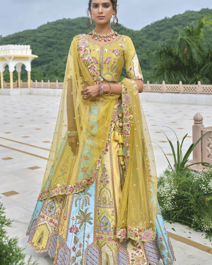 Amazing Multicolor Heavy Embroidered Silk Designer Lehenga Choli