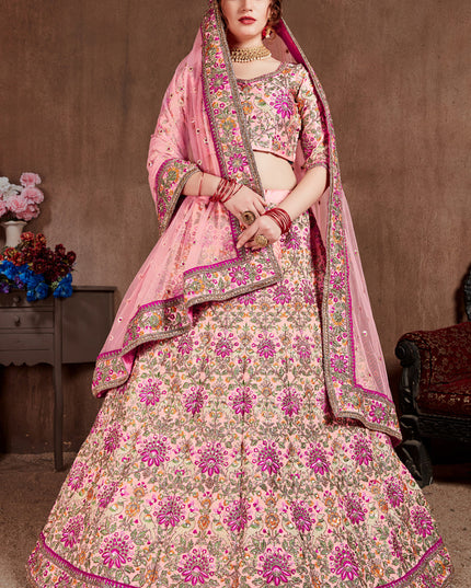 Flawless Pastel Pink Taffeta Silk Bridal Lehenga Choli