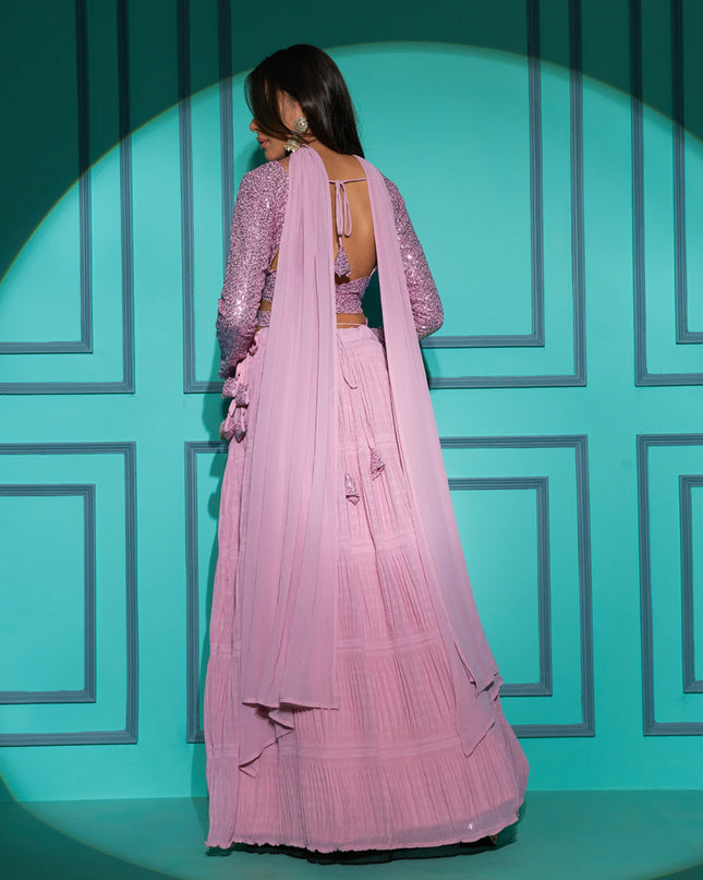 Dusty Pink Pleated Georgette Lehenga Choli