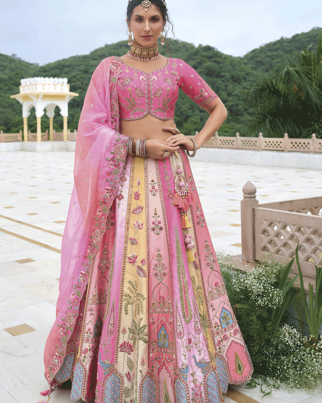 Stylish Multicolor Heavy Embroidered Silk Designer Lehenga Choli
