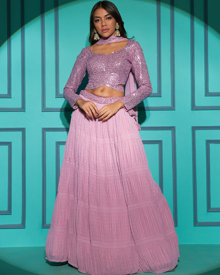 Dusty Pink Pleated Georgette Lehenga Choli