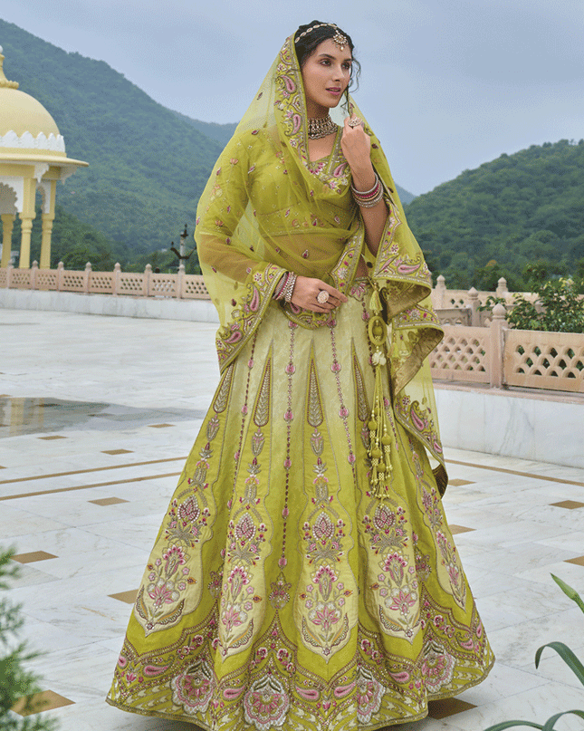 Charming Ombre Green Heavy Embroidered Silk Designer Lehenga Choli