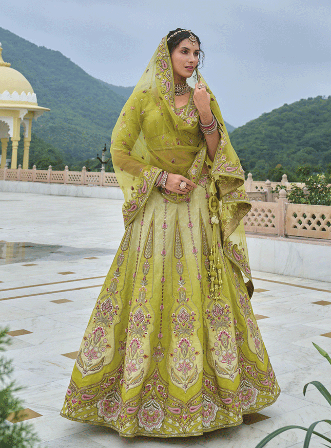 Charming Ombre Green Heavy Embroidered Silk Designer Lehenga Choli