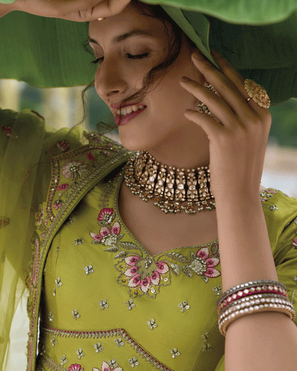 Charming Ombre Green Heavy Embroidered Silk Designer Lehenga Choli
