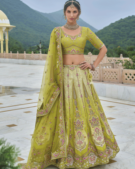 Charming Ombre Green Heavy Embroidered Silk Designer Lehenga Choli