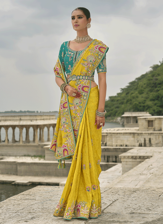 Maize Yellow Pure Viscose Handwork Jacquard Saree