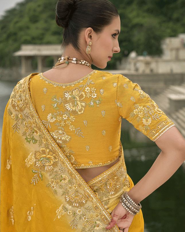 Mustard Yellow Pure Viscose Handwork Jacquard Saree